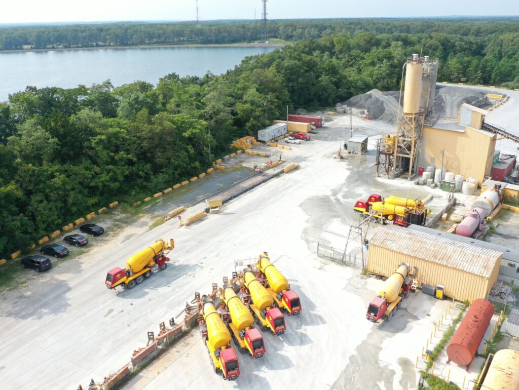 Silvi materials yard with trucks