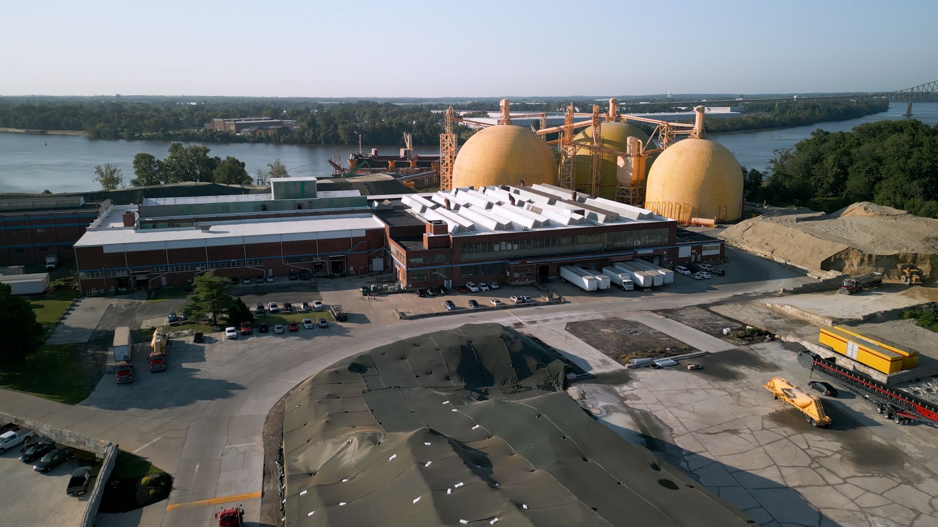 An aerial picture of Silvi Materials' cement domes in Bristol, Pennsylvania.