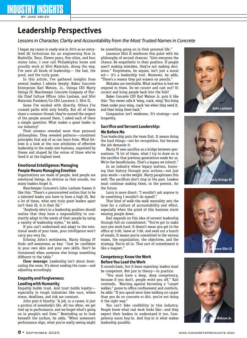 A screenshot of an article by Jake Ables in Concrete Products magazine.