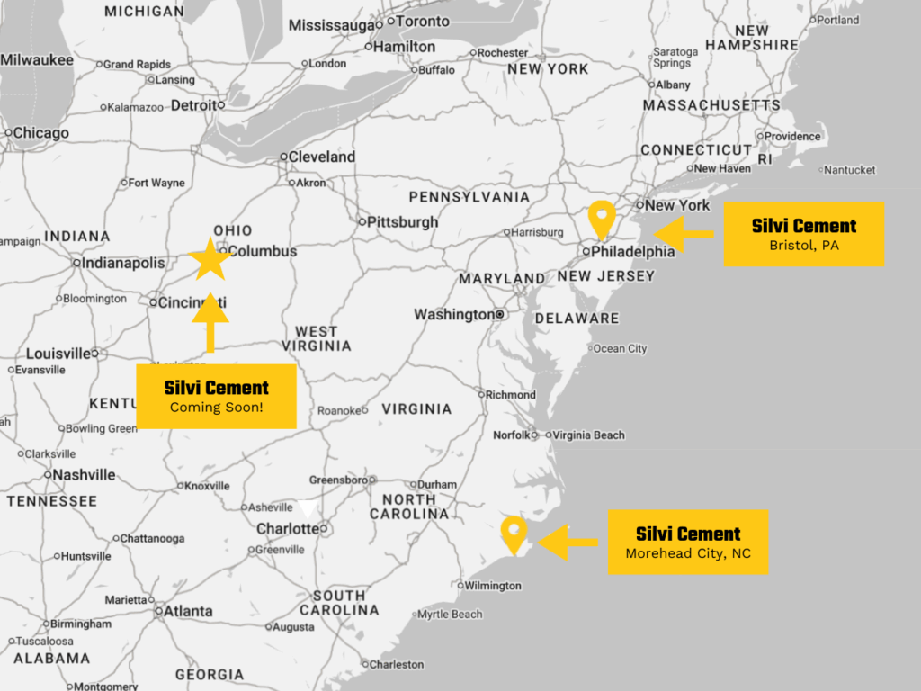 A map of Silvi Cement's locations.