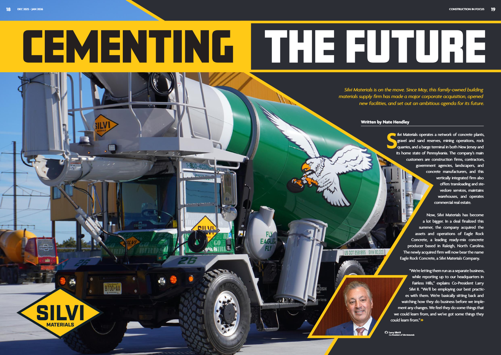 A screenshot of Construction in Focus's December 2025 article featuring Silvi Materials.