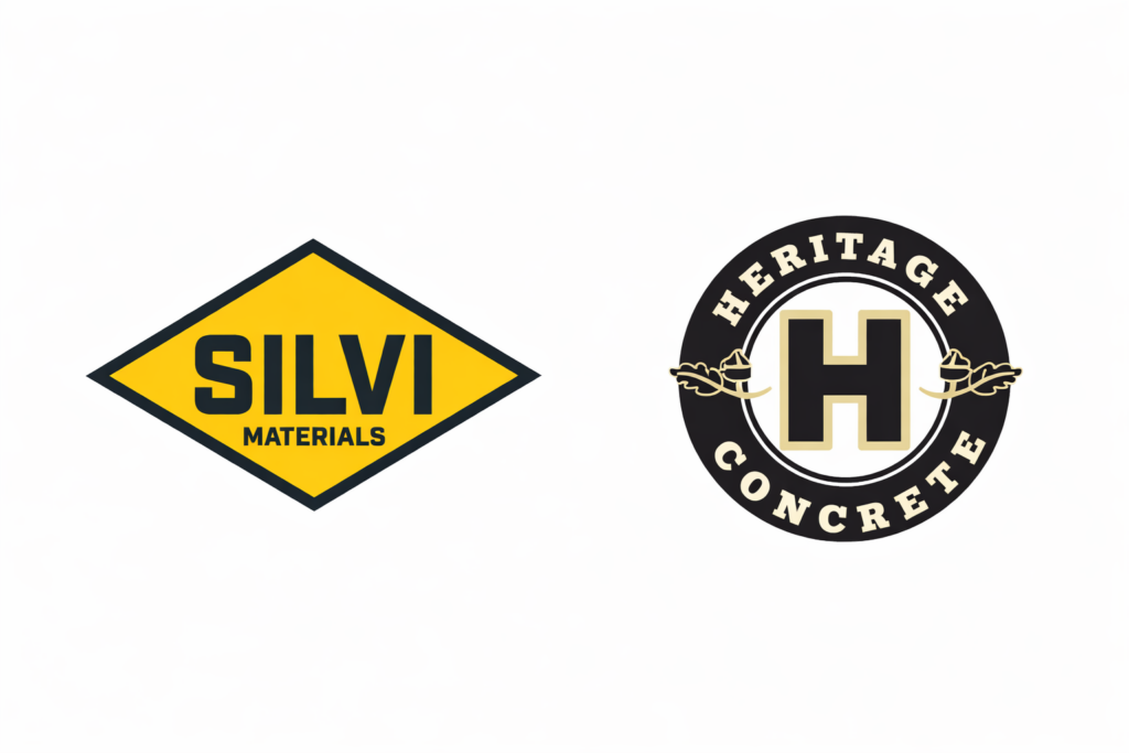 A graphic of the Silvi Materials and Heritage Concrete logos side-by-side.