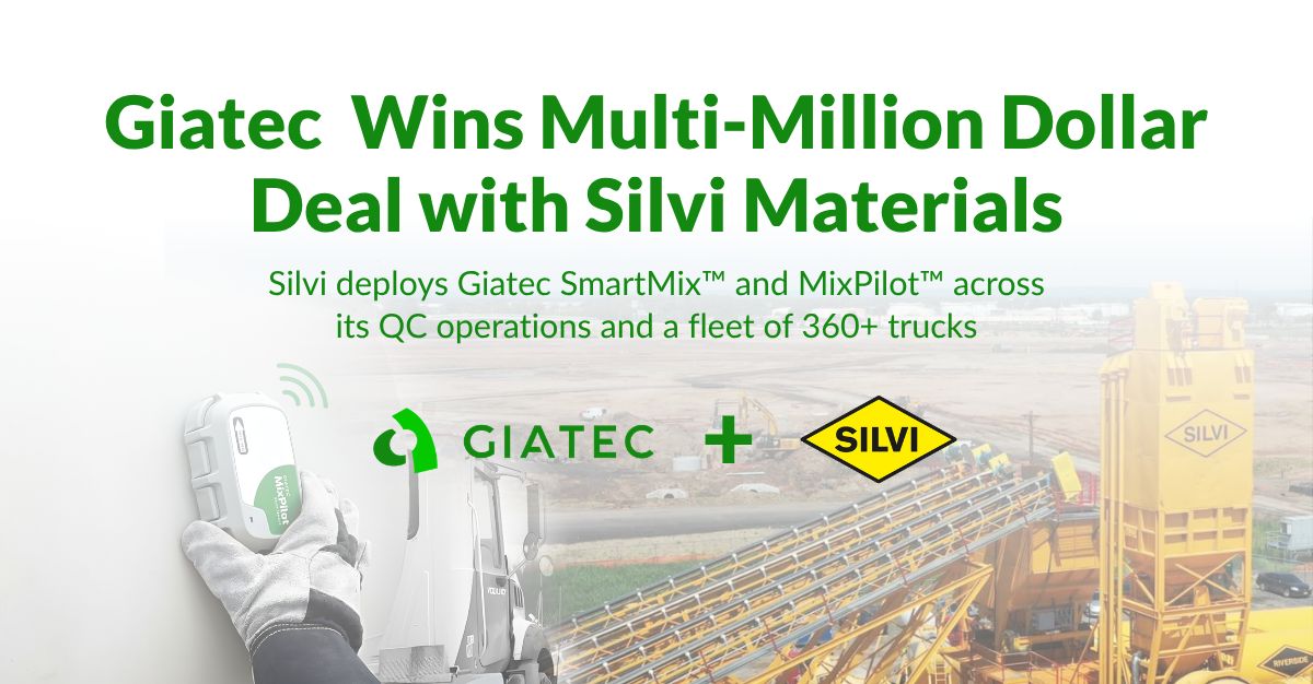 A graphic announcing Silvi Materials' partnership with digital concrete management platform Giatec.