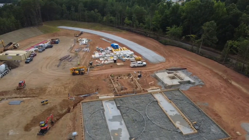 Aerial view of construction underway at Silvi Cement’s new rail-served terminal in Greenville, South Carolina.