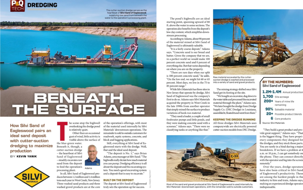 Pit & Quarry's September 2026 feature on cutter-suction dredging at Silvi Sand of Eagleswood in New Jersey.